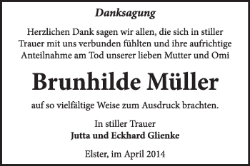 Traueranzeige von Brunhilde Müller von Super Sonntag Wittenberg