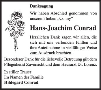 Traueranzeige von Hans Joachim Conrad von Super Sonntag Dessau / Köthen