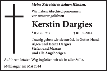 Traueranzeige von Kerstin Dargies von Super Sonntag Wittenberg