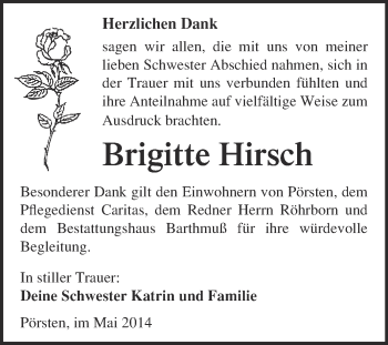 Traueranzeige von Brigitte Hirsch von WVG - Wochenspiegel Merseburg