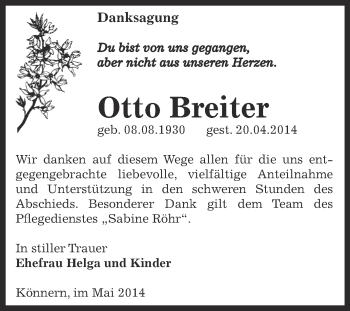 Traueranzeige von Otto Breiter von Super Sonntag Bernburg