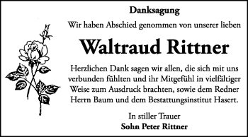 Traueranzeige von Waltraud Rittner von Super Sonntag Wittenberg