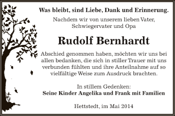 Traueranzeige von Rudolf Bernhardt von Super Sonntag SGH Mansf. Land