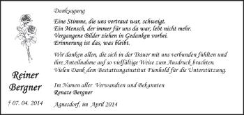 Traueranzeige von Reiner Bergner von Super Sonntag SGH Mansf. Land