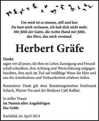 Traueranzeige von Herbert Gräfe von Super Sonntag Wittenberg