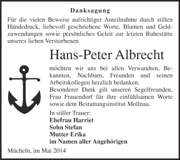 Traueranzeige von Hans-Peter Albrecht von WVG - Wochenspiegel Merseburg
