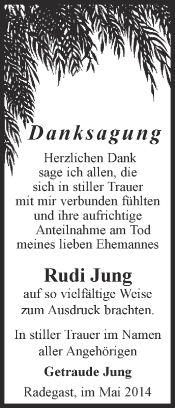 Traueranzeige von Rudi Jung von WVG - Wochenspiegel Dessau / Köthen