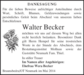 Traueranzeige von Walter Becker von WVG - Wochenspiegel Merseburg