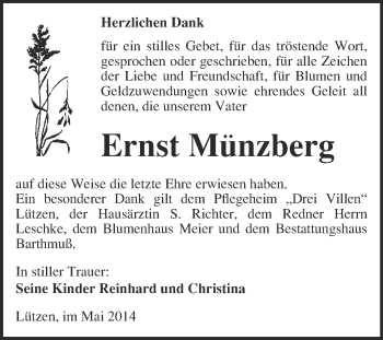 Traueranzeige von Ernst Münzberg von WVG - Wochenspiegel Merseburg