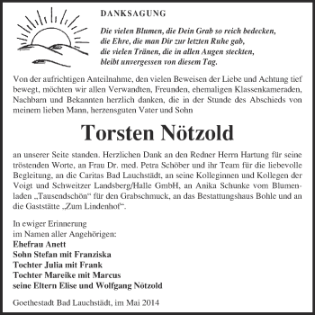 Traueranzeige von Torsten Nötzold von Super Sonntag Merseburg