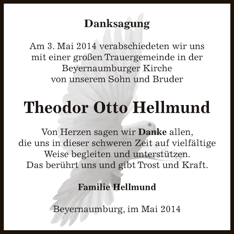  Traueranzeige für Theodor Otto Hellmund vom 11.05.2014 aus Super Sonntag SGH Mansf. Land