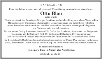 Traueranzeige von Otto Blau von WVG - Wochenspiegel Merseburg