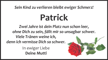 Traueranzeige von Patrick  von WVG - Wochenspiegel Quedlinburg