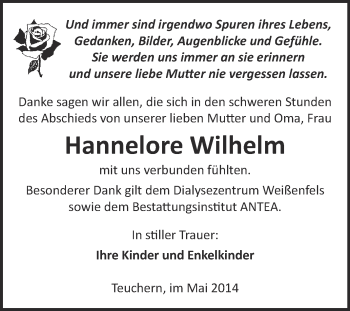 Traueranzeige von Hannelore Wilhelm von WVG - Wochenspiegel NMB / WSF / ZTZ