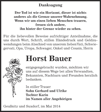 Traueranzeige von Horst Bauer von Super Sonntag Zeitz