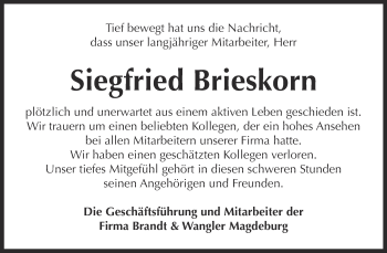 Traueranzeige von Siegfried Brieskorn von Super Sonntag Bernburg
