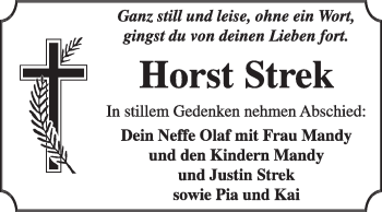 Traueranzeige von Horst Strek von Super Sonntag Dessau / Köthen