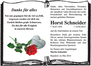 Traueranzeige von Horst Schneider von Super Sonntag Dessau / Köthen