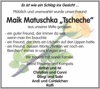 Traueranzeige von Maik Matuschka von Super Sonntag Merseburg
