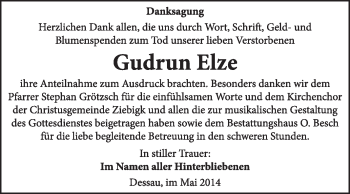 Traueranzeige von Gudrun Elze von Super Sonntag Dessau / Köthen