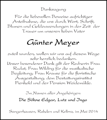Traueranzeige von Günter Meyer von Super Sonntag SGH Mansf. Land