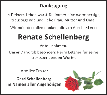 Traueranzeige von Renate Schellenberg von WVG - Wochenspiegel NMB / WSF / ZTZ