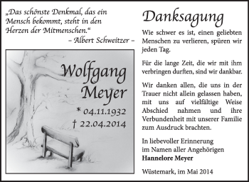 Traueranzeige von Wolfgang Meyer von Super Sonntag Wittenberg