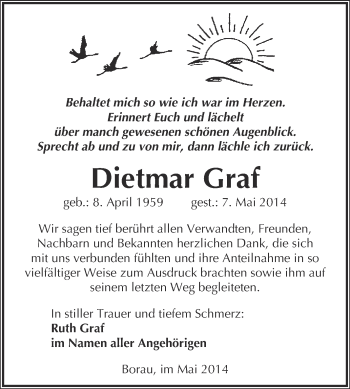 Traueranzeige von Dietmar Graf von WVG - Wochenspiegel NMB / WSF / ZTZ
