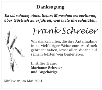 Traueranzeige von Frank Schreier von Super Sonntag Zeitz