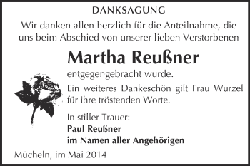 Traueranzeige von Martha Reußner von WVG - Wochenspiegel Merseburg
