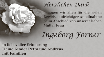 Traueranzeige von Ingeborg Forner von Super Sonntag Zeitz