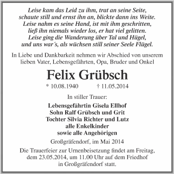 Traueranzeige von Felix Grübsch von WVG - Wochenspiegel Merseburg