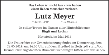 Traueranzeige von Lutz Meyer von Super Sonntag SGH Mansf. Land