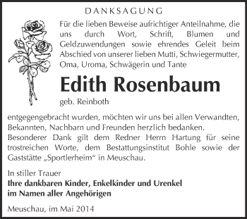 Traueranzeige von Edith Rosenbaum von Super Sonntag Merseburg