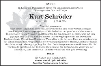 Traueranzeige von Kurt Schröder von Wochenspiegel Mansfelder Land