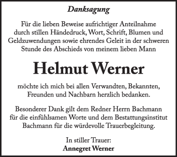 Traueranzeige von Helmut Werner von Super Sonntag Dessau / Köthen