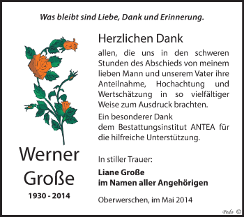 Traueranzeige von Werner Große von WVG - Wochenspiegel NMB / WSF / ZTZ