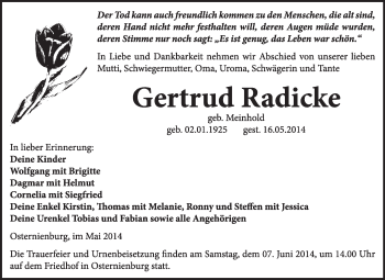 Traueranzeige von Gertrud Radicke von Super Sonntag Dessau / Köthen