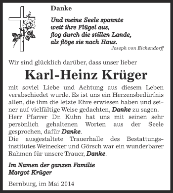 Traueranzeige von Karl-Heinz Krüger von Super Sonntag Bernburg