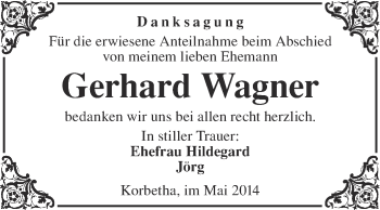 Traueranzeige von Gerhard Wagner von Super Sonntag Merseburg