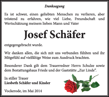 Traueranzeige von Josef Schäfer von Super Sonntag Dessau / Köthen