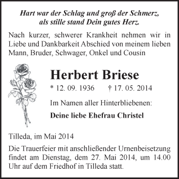 Traueranzeige von Herbert Briese von Super Sonntag SGH Mansf. Land