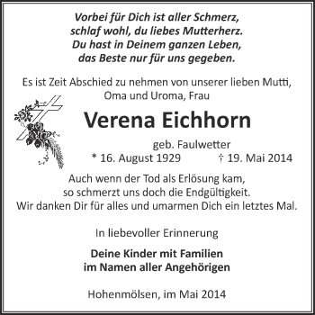 Traueranzeige von Verena Eichhorn von WVG - Wochenspiegel NMB / WSF / ZTZ