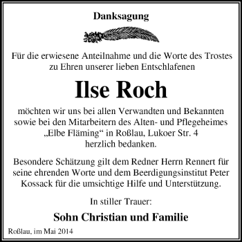 Traueranzeige von Ilse Roch von Super Sonntag Dessau / Köthen