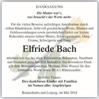 Traueranzeige von Elfriede Bach von WVG - Wochenspiegel Merseburg