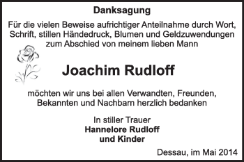 Traueranzeige von Joachim Rudloff von Super Sonntag Dessau / Köthen