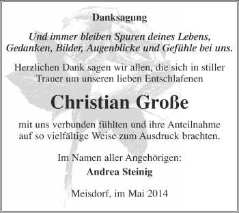 Traueranzeige von Christian Große von WVG - Wochenspiegel Quedlinburg