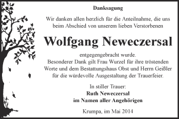 Traueranzeige von Wolfgang Neweczersal von WVG - Wochenspiegel Merseburg
