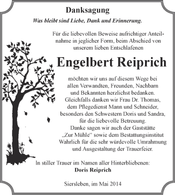 Traueranzeige von Engelbert Reiprich von Super Sonntag SGH Mansf. Land