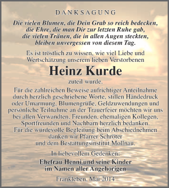 Traueranzeige von Heinz Kurde von Super Sonntag Merseburg